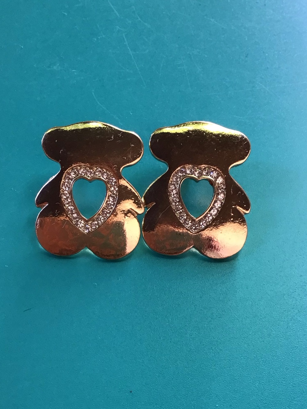 Gold Heart Cutout Teddy Stud Earrings - Women's Jewelry